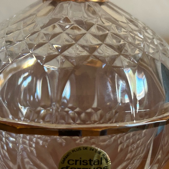🎅🏻GORGEOUS VINTAGE CRISTAL D’ARQUE  LEAD CRYSTAL/GOLD PEDESTAL CANDY BOWL FRANCE - Picture 5 of 6